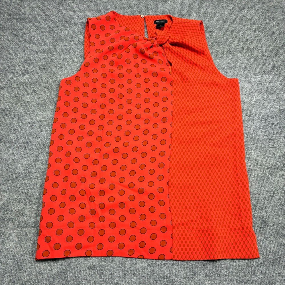 Ann Taylor Womens Orange Polka Dot Geometric Print Sleeveless Blouse Top Sz.M